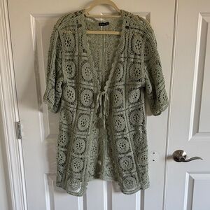 Very J Sage Green Crochet Cardigan Kimono Size S/M